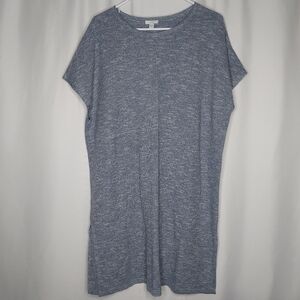 J Jill Knit Shift Dress Medium Blue White Variegated Sleeveless Round Neck Midi